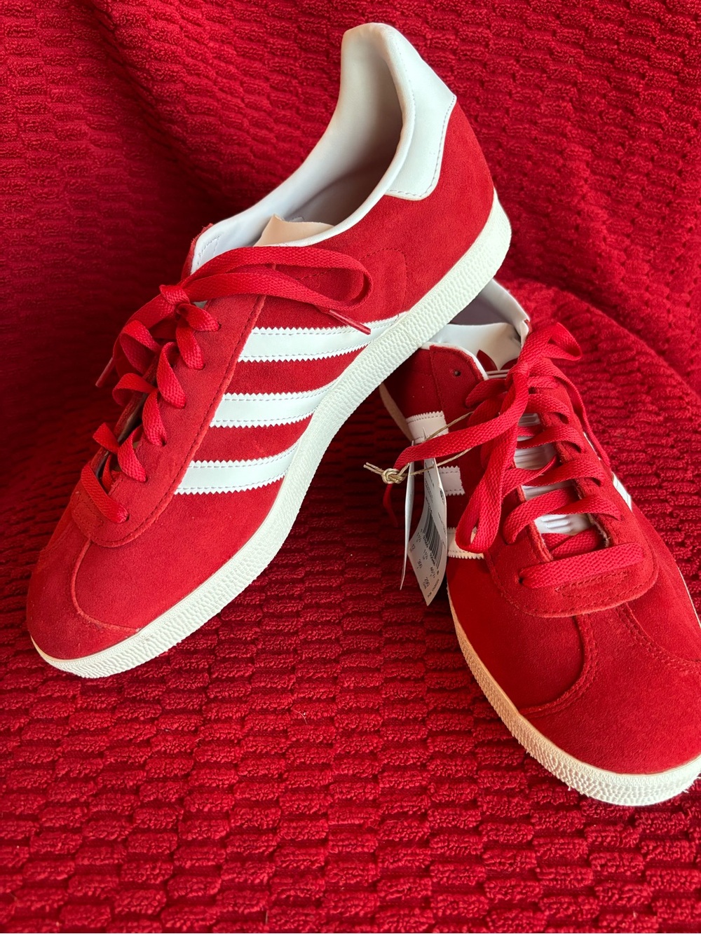 adidas Gazelle Red Suede Sneakers with White Stripes